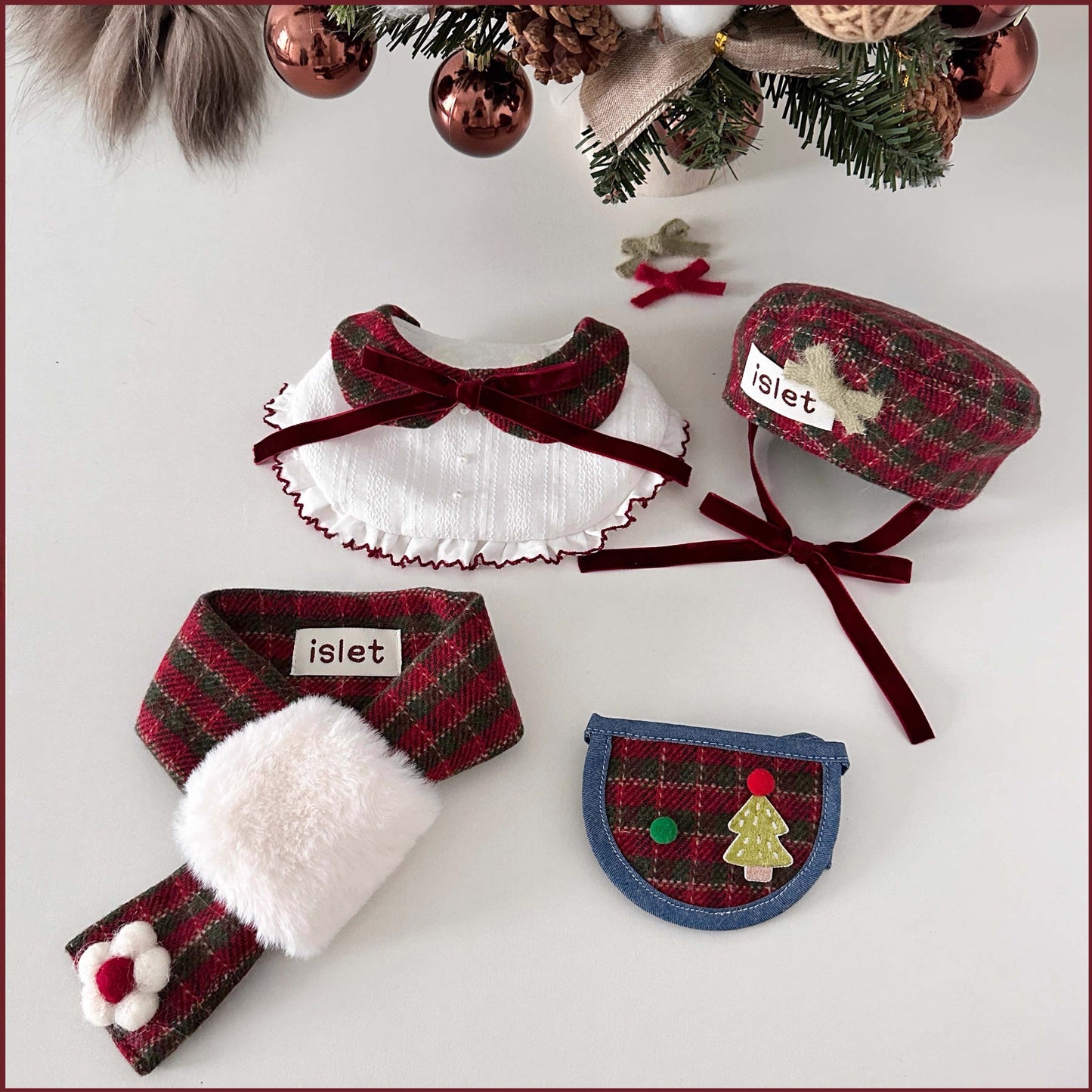 【islet】 Christmas Pet Collar & Bandana Set - F