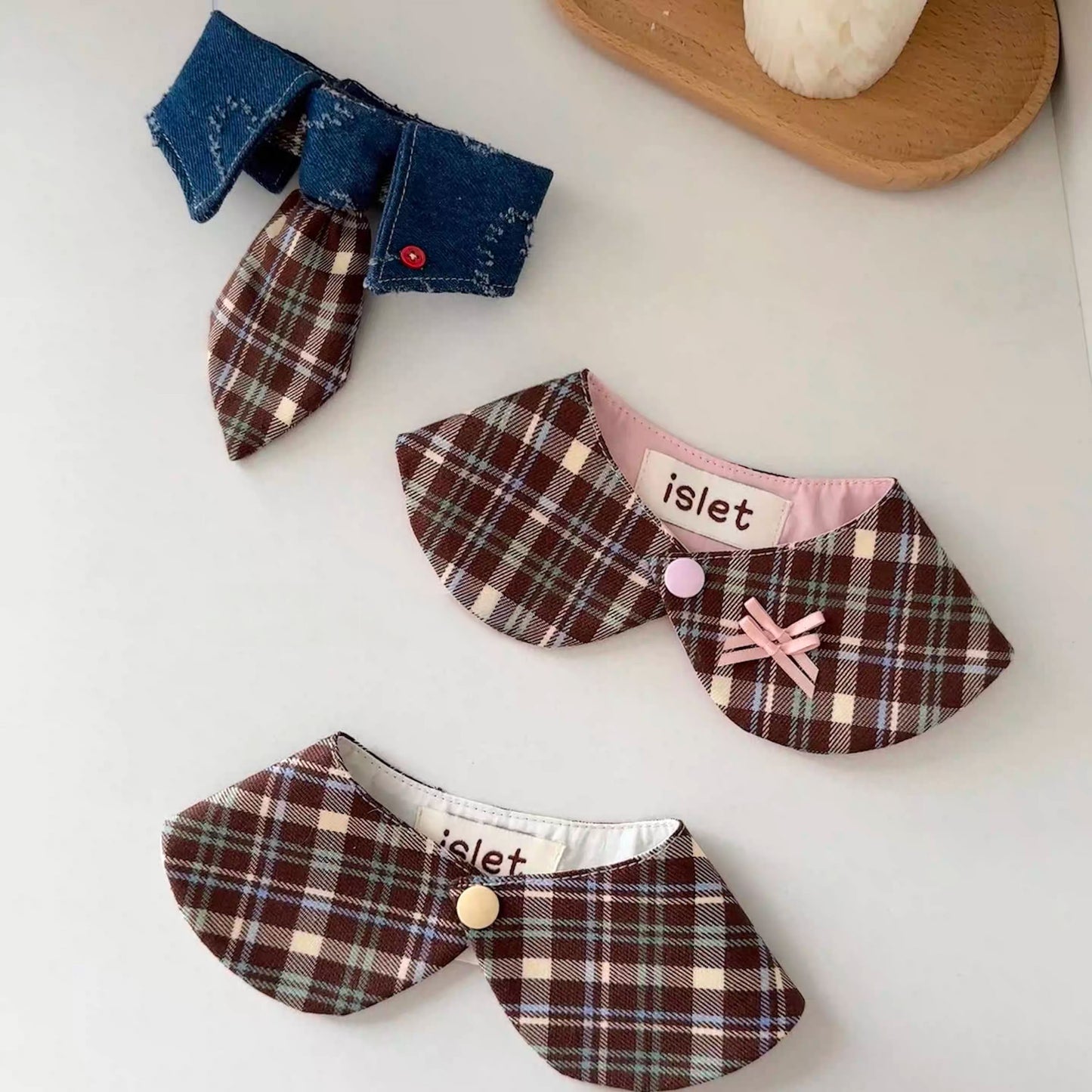 【islet】Plaid Pet Collar Bib & Tie
